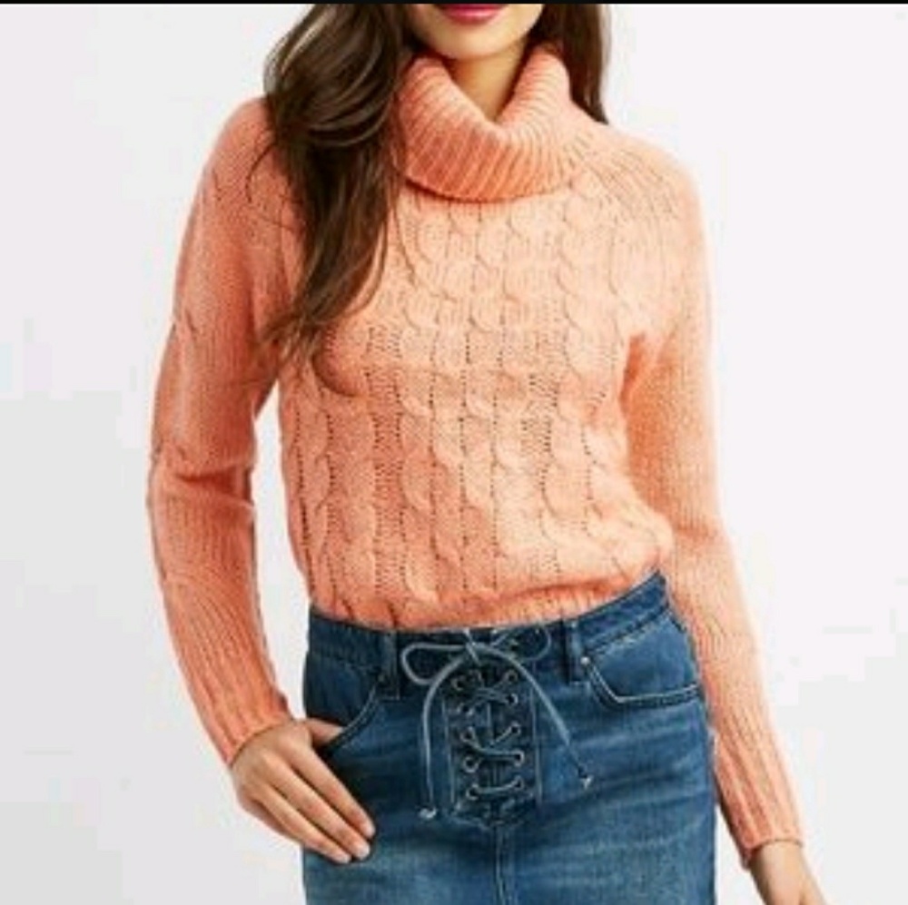 Bright pink turtleneck sweater